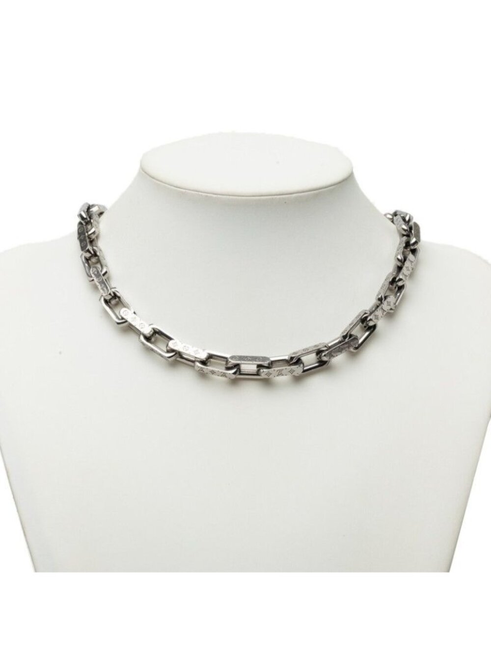 Louis Vuitton Monogram Collier Chain Necklace Silver Metal
